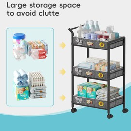 REKITA Baby Diaper Cart, 3-Tier Rolling Diaper Caddy for Newborn Essentials Must Haves, Detachable Bedside Cart, Large Capacity Diaper Caddy Organizer