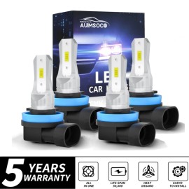 AUIMSOCO H11 H9 LED Headlight Bulbs Kit High Low Beam Super Bright Canbus 6500K White