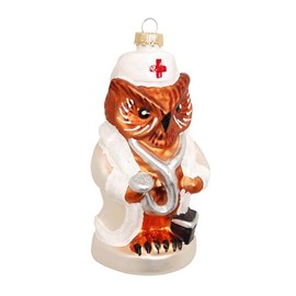 Krebs Glas Lauscha - Christbaumschmuck/Weihnachtsbaumanhänger aus Glas - Eule - Motiv: Krankenschwester - Größe: 11 cm