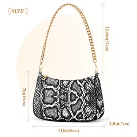 Yasala Shoulder Bag Snake Skin Black White Women Clutch Handbag Shoulder Purch Boho Bag Date Chain Bag Tote Bag Spring Holiday Birthday Gift for Girlfriend, Wife, Lover
