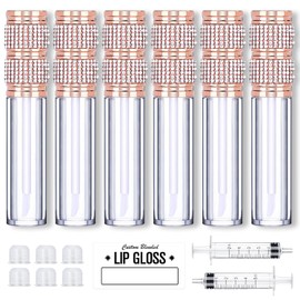 AMORIX 5ml Lip Gloss Tubes with Wand 6 Packs Empty Rhinestone Lip Gloss Containers Lipgloss Bottles Crystal Lip Gloss Supplies Kit with Syringe for DIY Lip Gloss Base