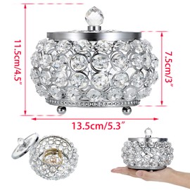 Tolida Vintage Crystal Jewelry Box with Mirrored Base and Crystal Handle Lid, Trinket Organizer Gift Box with Crystal Bead, Keepsake Box For Earrings Rings Jewelry Treasure Trinkets, Silver, Big