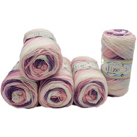 5 x 100 g Baby Wool Ilkadim Export Sekerim Bebe Batik Multicoloured, 500 g Wool Acrylic Knitting Yarn (Purple Pink White 2135)
