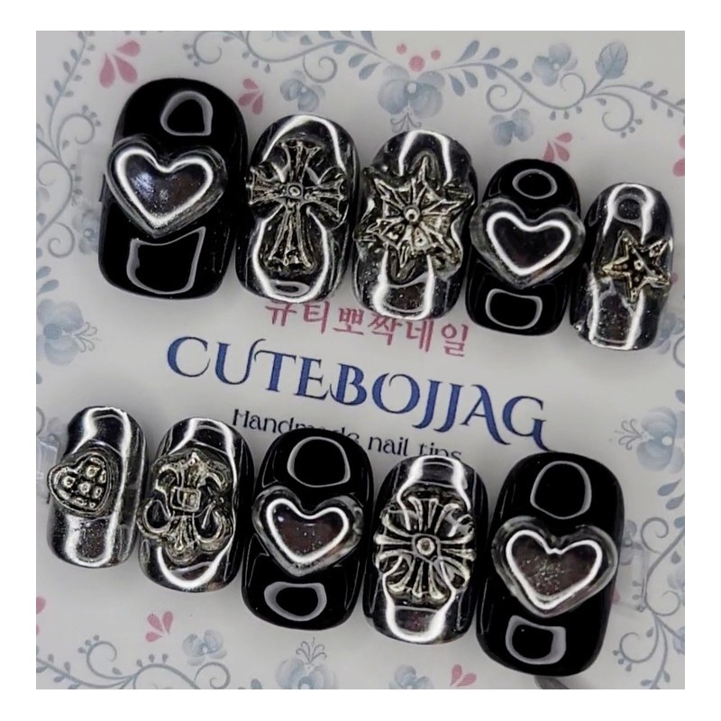 Chrome Silver Handmade Nail Tips, Pedi Tips - Almond M