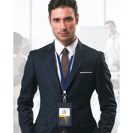 Teskyer Badge Holder with Lanyard, Leather ID Name Badge Card Holder with Lanyard for ID Badges, Vertical, Starry Blue