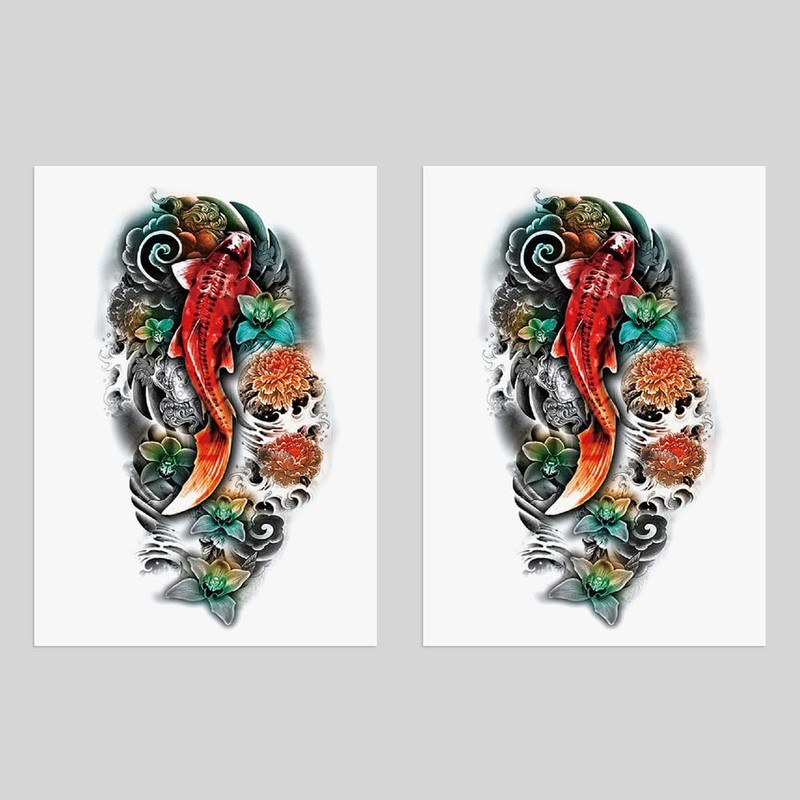 Oottati 2 Sheets Arm Thigh Waterproof Temporary Tattoo Stickers Wave