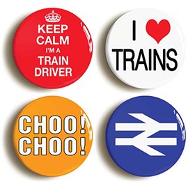 TOY TRAIN MODEL ENTHUSIAST BADGE BUTTON PIN SET (Size is 1inch/25mm diameter)