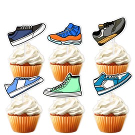 18pcs Glitter Skateboard Dessert Cupcake Topper Cheer to 80s 90s Sports Shoes Theme Decor Supplies Boys Girls Happy Birthday Party Decorations