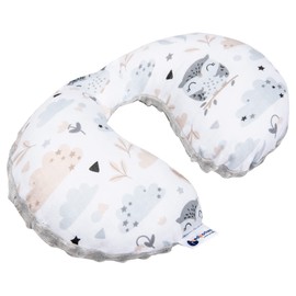 Medi Partners Neck Pillow Children's Neck Support 100% Cotton / Minky Baby Neck Pillow for Car Pushchair Car Travel Sleep Neck Pillow Snooze Roll (Light with Grey Minky)