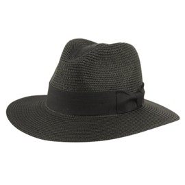Lightweight Solid Color Band Braided Panama Fedora Sun Hat (Black)