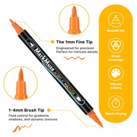 MarkMuse 72 Colors Acrylic Paint Markers, Dual Fine & Brush Tip Water-Based Quick-Dry Paint Pens for Rock Painting, Canvas, Wood, Glass, Ceramic - Non-Toxic Art Supplies Kit with Case
