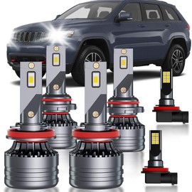 HUOKEDS for 2014-2016 Jeep Grand Cherokee LED Bulbs Combo, 6pcs Super Bright White High & Low Beam and Fog Lights LED Blubs Package