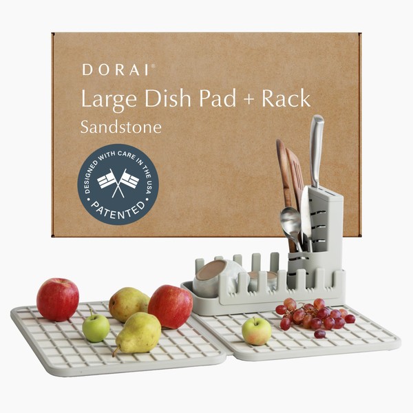 Dorai Home Collapsible Dish Drying Rack and Stone Dish Pad