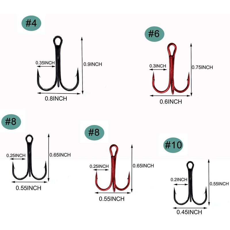 JSHANMEI 130pcs Fishing Treble Hooks Kit High Carbon Steel Strong