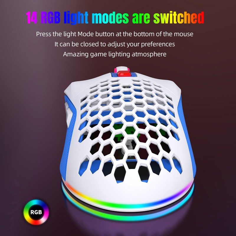 Wired Mouse Ergonomic RGB Backlit Adjustable DPI Programmable Keys 4.9ft