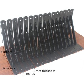 20 Pack L8 x H 6" Black Heavy Duty Shelf Brackets with Screws Metal Shelf Brackets Shelf Support Angle Brackets for Shelves L Brackets Heavy Duty Floating Shelf Brackets