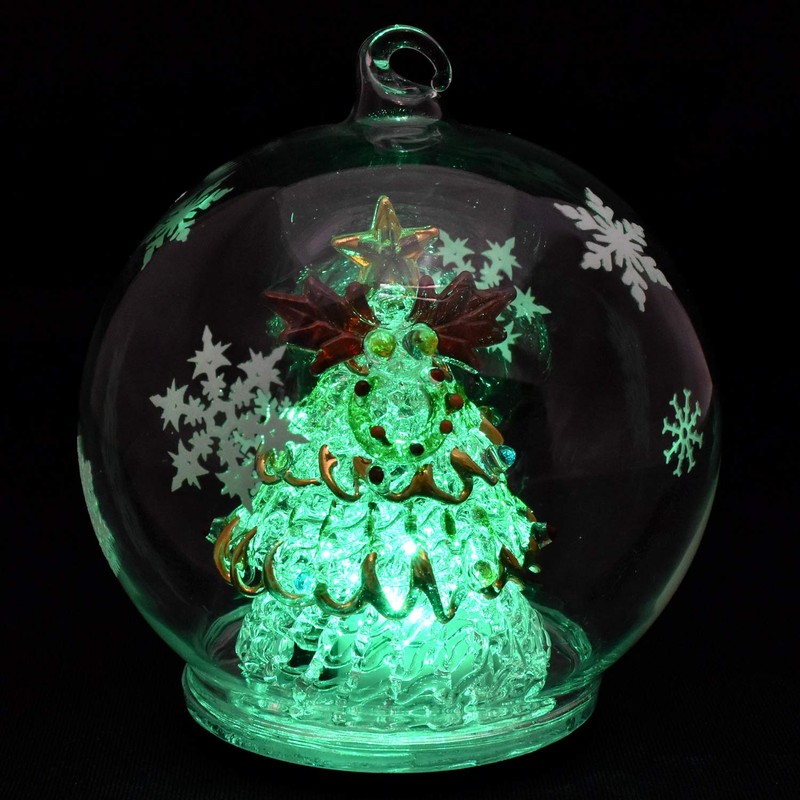 Four Cart Cute Handmade Glassware LED Dome Green Tree