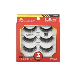 Laflare 3D Cashmere False Eyelashes 3 pcs Multipack, Ultra Soft, Glam, Wispy, Fresh, Luxurious, Cruelty-Free, Reusable, 100% Cashmere Texture, Fake Eyelashes 3 Pairs Eco Pack (CSR3PR)