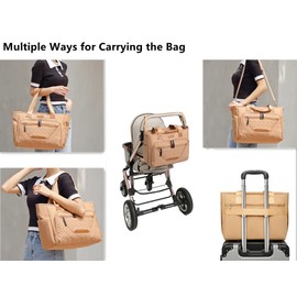 FHELAD - Bolsa de pañales grande con compartimento para portátil de 16 pulgadas para mamá y papá, bolsa multifunción para bebé, Marrón claro, L