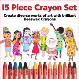 Faber-Castell World Colors - Lápices de cera de abeja (15 unidades, 9 lápices de colores tradicionales y 6 lápices de colores de piel)