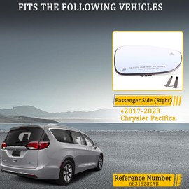 GrteRokky Right Side Mirror Glass w/Heated|Blind Spot Detection Compatible for 2017-2023 Chrysler Pacifica Passenger Mirror Glass Replacement 68318282AB ﻿