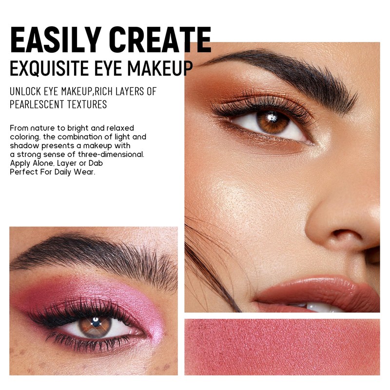 BEUKING Glitter Eyeshadow, Long Lasting Two-tone Powder Palette Shimmer Metal