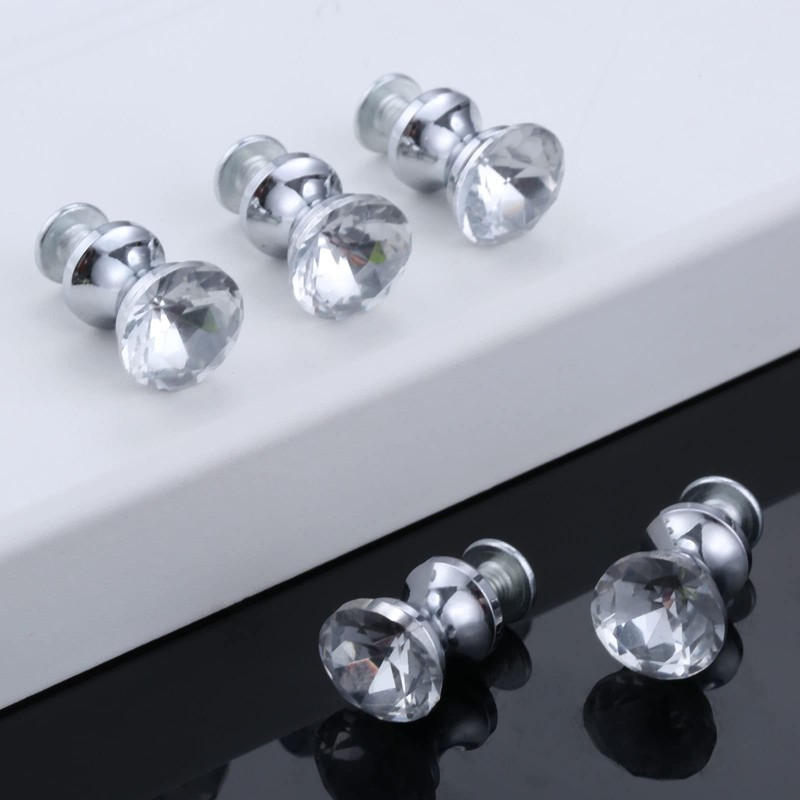 Mgoodoo 5Pcs Mini Crystal Single Hole Knobs, 12x15mm Small Glass