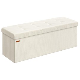 SONGMICS MAZIE Collection - Storage Ottoman Bench, Foldable Foot Rest, 15 x 43 x 15 Inches, End of Bed Bench, Storage Chest, Load 660 lb, Living Room, Bedroom, Entryway, Cream White ULSF604W01