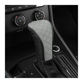 JNNJ Fashionable Leather Gear Knob Cover, Car Gear Knob Protection, Non-Slip Gear Lever Covers, Universal Car Gear Lever Cover with Velcro Fastening, Car Accessories Protective Case (Black Grey)