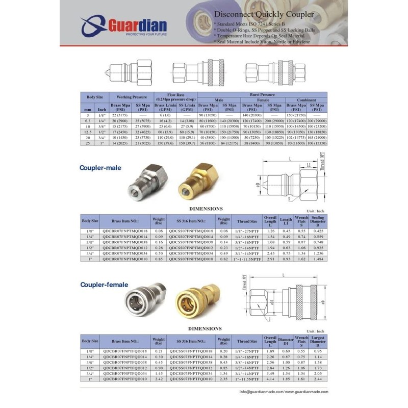 Quick Disconnect Coupler SS 1/4"FNPT x 1/4"MQD With FNPT thread
