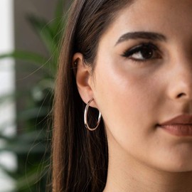 MATERIA by Matthias Wagner Women's Hinged Hoop Earrings 925 Silver 2 mm Thin Rhodium-Plated in 3 Sizes, Silver