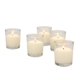 Stonebriar 48 Pack Unscented Long Burning Clear Glass Ivory Wax Filled Votive Candles