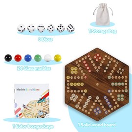 15 inches Wooden Fast Track Board Game Original Wahoo Board Game for 6 and 4 Players with Marbles and Dices Burnt Color Board Marble Game(Small)