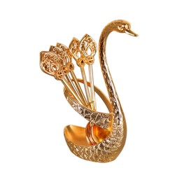 Set of 6 Coffee Spoons with Swan Holder, Tea Spoon, Dessert Spoon, Swan Shape Spoon Set, Coffee Spoon, Gold Vintage with Stand, Swan Base Cutlery Set, Apply to Teaspoons (Gold)