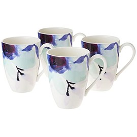 Lenox Indigo Watercolor Floral 4-Piece Mug Set, 4 Count (Pack of 1), Blue