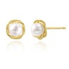Sterling Silver Pearl Stud Earrings, Gold-Plated Twisted Design, Handmade Women's