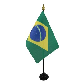 Brazil Table Flag 4'' x 6'' - Brazilian Desk Flag 15 x 10 cm - golden spear top - Drapeau Brésil AZ FLAG