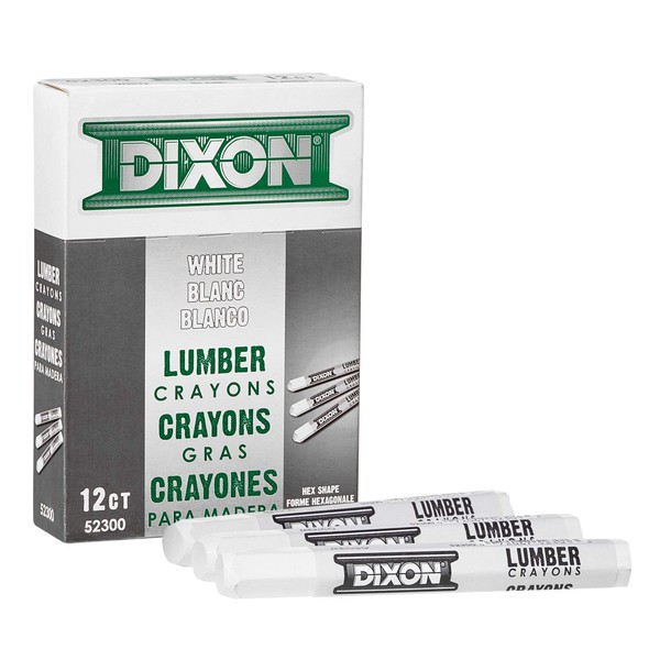 Dixon - 464-52300 Industrial Lumber Marking Crayons, 4.5" x 1/2" Hex, White, 12 Count (Pack of 1) (52300)