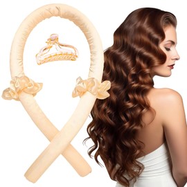 DVEDO Heatless Curling Rod Headband, No Heat Silk Ribbon Curling Rod, Bendable Hair Roller Curls with Hair Claw Clip Lazy Natural Soft Wave DIY Hair Rollers Styling Tool for Women Girls (Light Yellow)