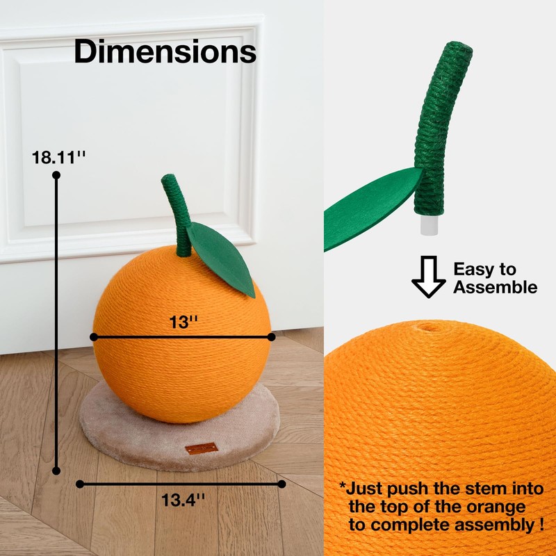 VETRESKA Orange Cat Scratching Post, Cute Cat Scratcher with Sisal