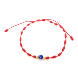 Lucky Charms USA Red String of Fate Knotted Bracelet with Goldtone Beads and Glass Evil Eye for Protection
