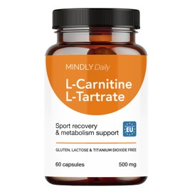 MINDLY L-Carnitine L-Tartrate 500mg - 60 High Purity Vegan Capsules - Amino Acid Supplement - Free from Gluten, Lactose and Titanium Dioxide - 2 Month Supply
