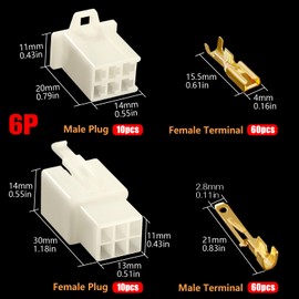 YIXISI 140 Pieces 6 Pin Automotive Electrical Cable Connector Kit, 2.8 mm Pitch Male Female Plug Housing and Pin Header Crimp Cable Clamps, for Motorcycle, Bicycle, Car, Boats