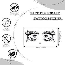 HIFANMM Butterfly Face Temporary Tattoo Adult Kids, Black Butterflies Hearts Face Fake Tattoos, Graceful Figure Stripes Tattoo Stickers, Eye Makeup Kit Tattoo for Women Spring Wedding Decor 10 Sheets