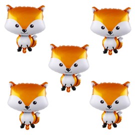 HORUIUS Fox Balloons Fox Shaped Foil Mylar Balloons for Woodland Animals Theme Birthday Party Supplies Decorations 25 Inchs 5PCS