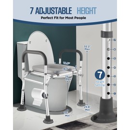 Toilet Seat Riser Extra Wide, 500lb Raised Toilet Seat with Handles,Seat Height Adjustable from 19“ to 25” and Internal Width from 25.5“ to 30.5, Handicap Raised Toilet Chair for Seniors
