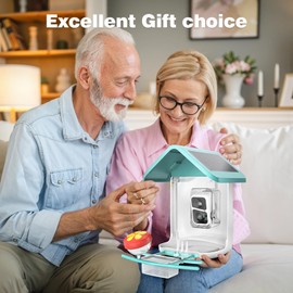 Bird Feeder with Camera Solar Powered - Smart Bird Feeder Camera 2K HD Live Stream, 5MP Photos, AI Identification for Backyard, 2.4Lb Large Capacity, Gifts for Mom Dad, Blue White