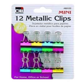 Charles Leonard Clips - Binder - Metallic - Assorted Colors -Mini - 12/Card, 80122