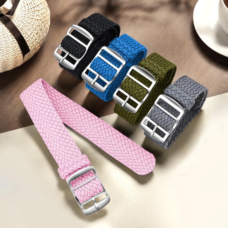 ULLCHRO Unisex Perlon Nylon Bracelet with Stainless Steel Silver Buckle,