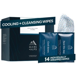 Oars + Alps Natural Face and Body Wipes Cooling, Cleansing, Exfoliating, Caffeinated, 14 Count